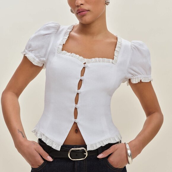 NWOT Reformation Rosemary Linen Top White US 4 - Picture 1 of 8
